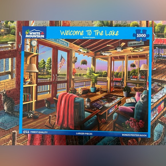 White Mountain Welcome To The Lake Puzzle 1000 pc Geno Peoples 2023 Complete - Picture 1 of 13